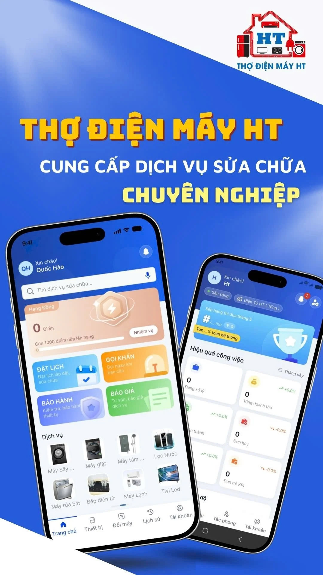 Ảnh App Thợ Điện Máy HT - Điện Tử HT App Thợ Điện Máy HT hỗ trợ đặt lịch sửa máy giặt
