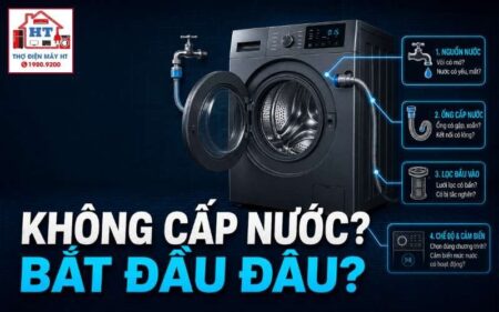 Chẩn đoán máy giặt không cấp nước: van cấp, cảm biến & điều khiển