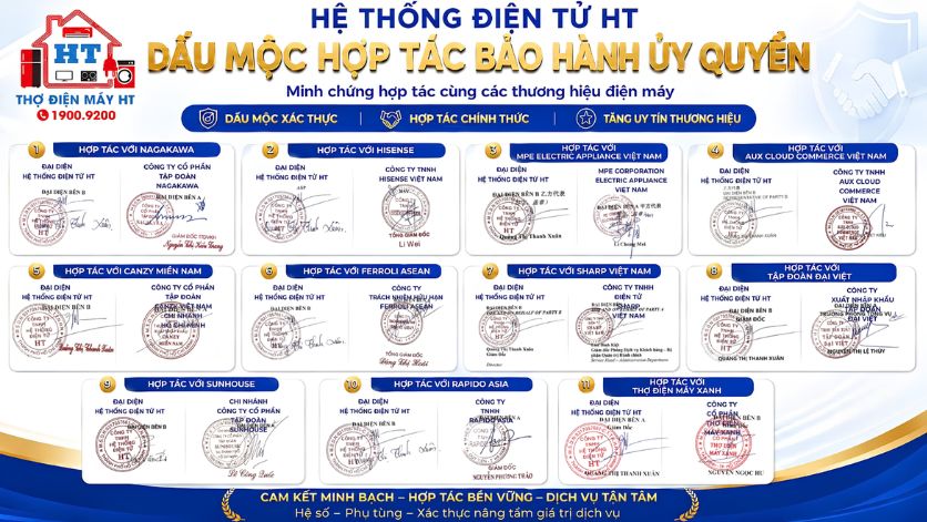 Chứng nhận hợp tác và bảo hành ủy quyền Giấy chứng nhận hợp tác và bảo hành ủy quyền của một thương hiệu điện tử, điện lạnh.