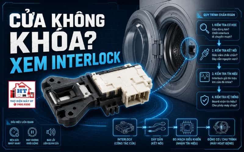 Khóa cửa máy giặt: chẩn đoán interlock, wiring và control path 1 Khóa cửa máy giặt: chẩn đoán interlock, wiring và control path