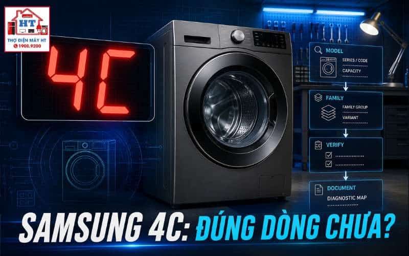 Lỗi 4C máy giặt Samsung: chẩn đoán cấp nước, gồm alias 4E