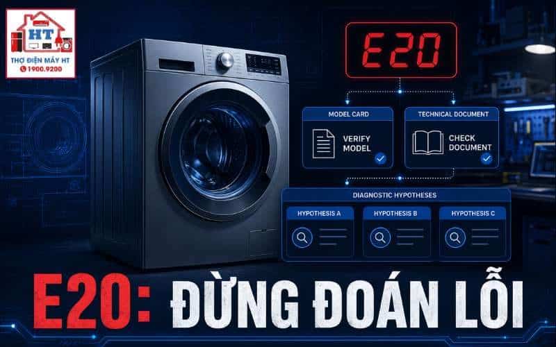 Lỗi E20 máy giặt Electrolux: chẩn đoán nhóm xả nước theo dòng
