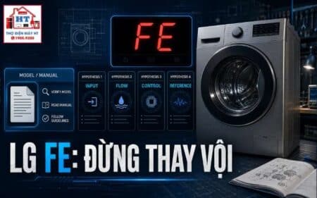 Lỗi FE máy giặt LG: chẩn đoán overfill và đường sensing