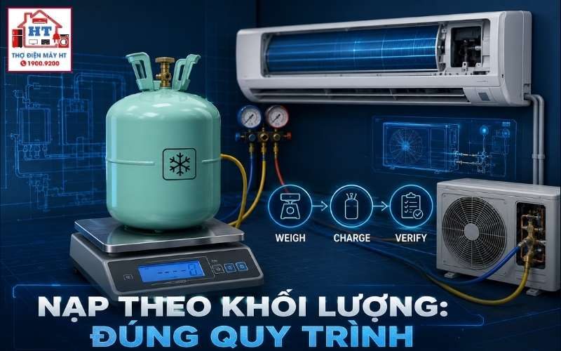 Nạp môi chất máy lạnh theo khối lượng: kiểm tra sau nạp 1 Nạp môi chất máy lạnh theo khối lượng: kiểm tra sau nạp