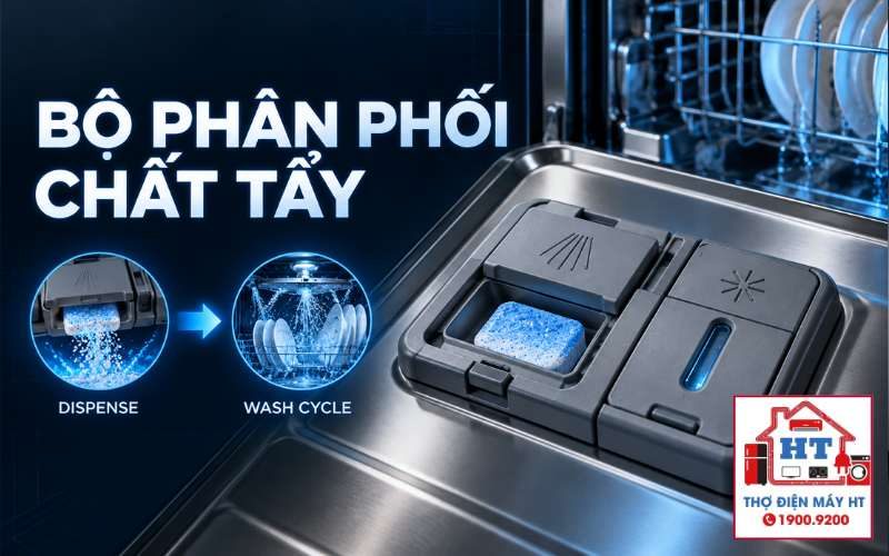 Bộ phân phối chất tẩy rửa máy rửa bát: cơ cấu và mạch 1 Bộ phân phối chất tẩy rửa máy rửa bát: cơ cấu và mạch