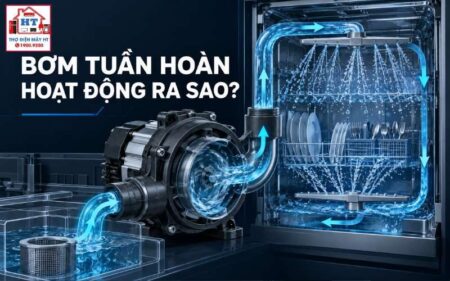 Bơm tuần hoàn máy rửa bát: động cơ, áp lực phun và điều khiển