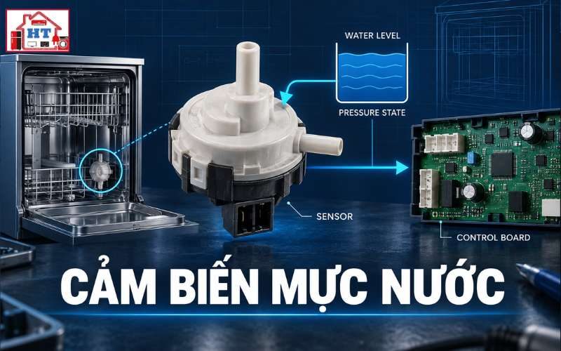 Cảm biến mực nước máy rửa bát: áp suất, tín hiệu và lỗi 1 Cảm biến mực nước máy rửa bát: áp suất, tín hiệu và lỗi