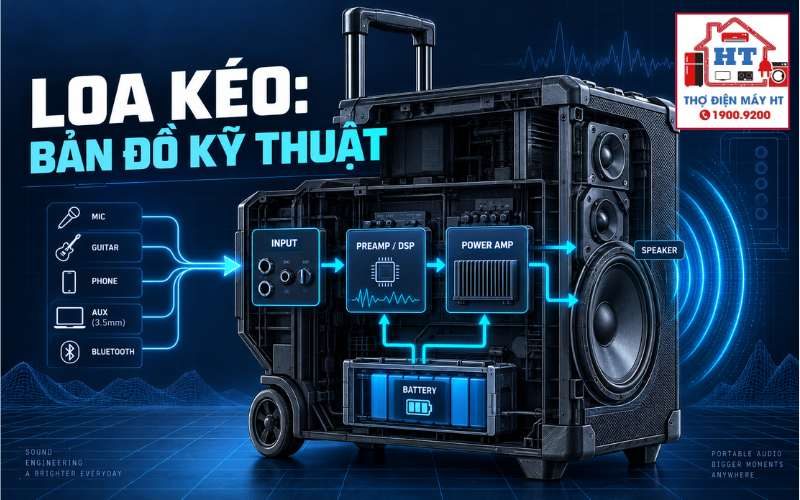 Cấu tạo loa kéo: sơ đồ khối nguồn, DSP, công suất, RF 1 Cấu tạo loa kéo: sơ đồ khối nguồn, DSP, công suất, RF