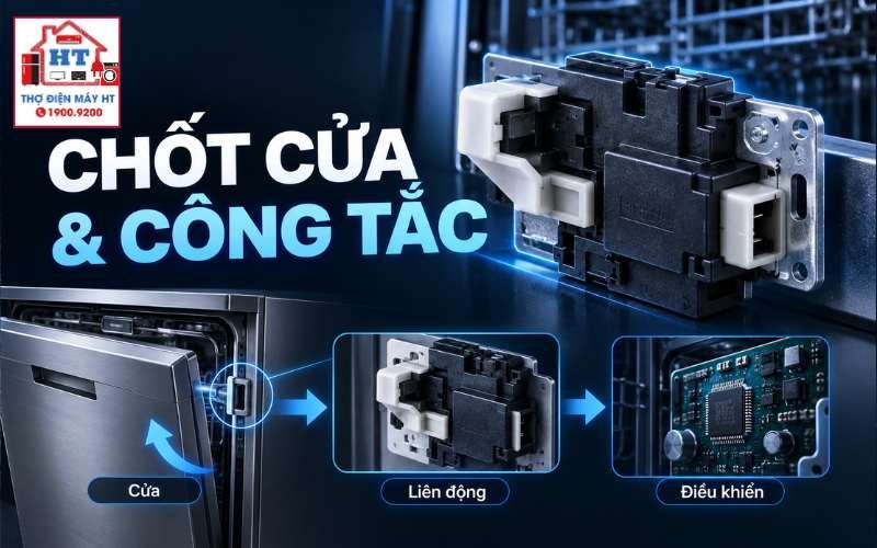 Chốt cửa và công tắc cửa máy rửa bát: lỗi interlock 1 Chốt cửa và công tắc cửa máy rửa bát: lỗi interlock