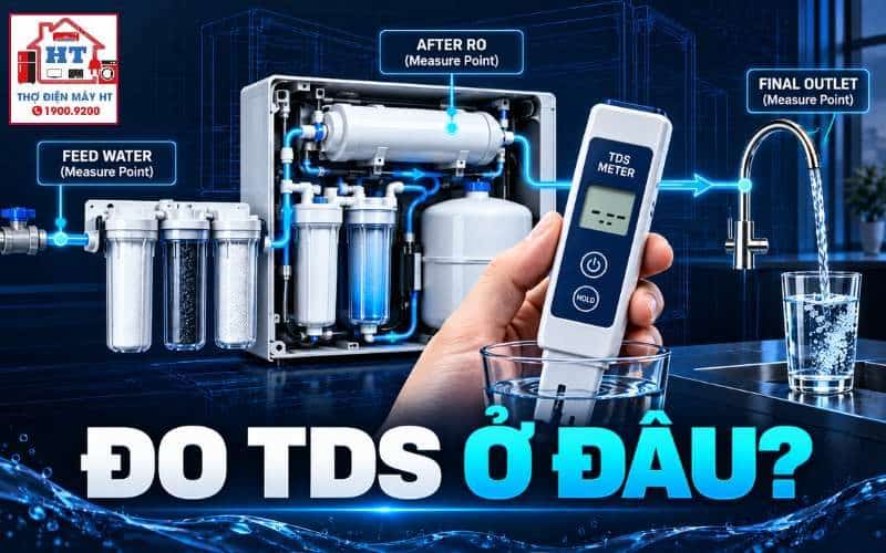 Đo TDS máy lọc nước ở đâu? Phân biệt feed, sau RO và tại vòi