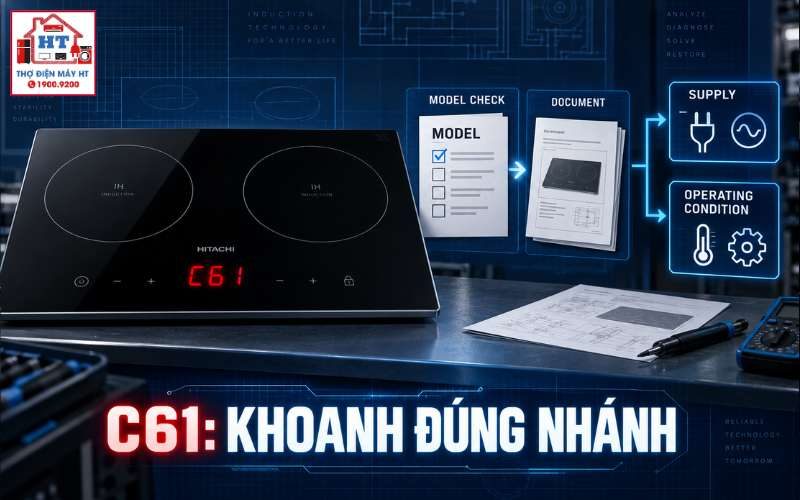 Hitachi C61: chẩn đoán lỗi nguồn cấp bếp từ