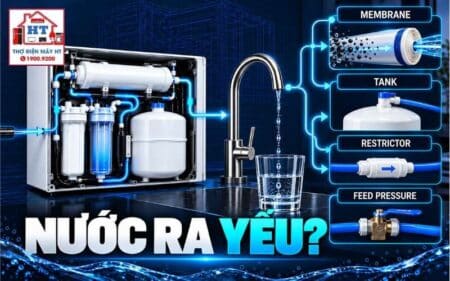 Máy lọc nước ra nước yếu: fault tree lưu lượng và áp lực